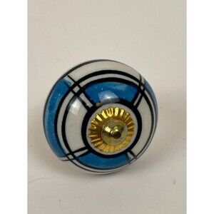 Brand New Porcelain Decorative Drawer Cabinet Knob White Blue Goldtone Hardware